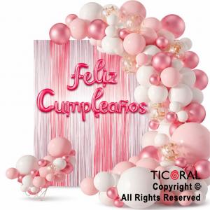 SET DE GLOBOS ARCO XL FELIZ CUMPLEA�OS ROSA Y BLANCO P 84 UNIDADES